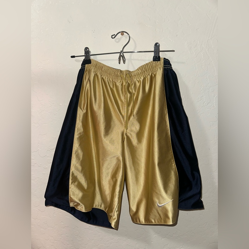 Vintage Nike Gold and Navy Mesh Reversible Basketball Shorts
